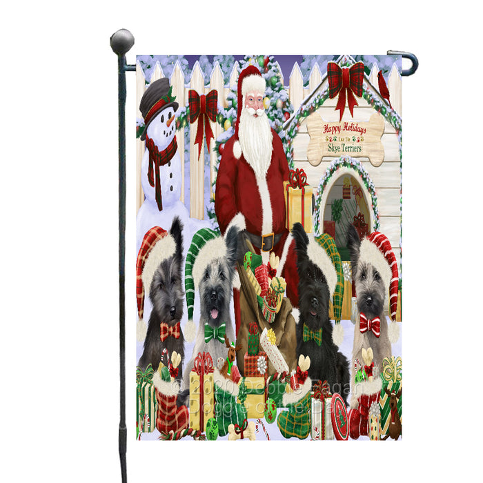 Christmas Dog house Gathering Skye Terrier Dogs Garden Flags Outdoor Decor for Homes and Gardens Double Sided Garden Yard Spring Decorative Vertical Home Flags Garden Porch Lawn Flag for Decorations