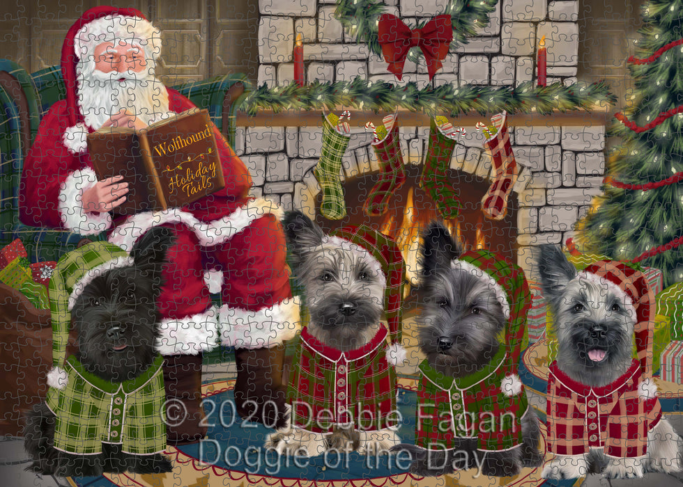 Christmas Cozy Fire Holiday Tails Skye Terrier Dogs Portrait Jigsaw Puzzle for Adults Animal Interlocking Puzzle Game Unique Gift for Dog Lover's with Metal Tin Box
