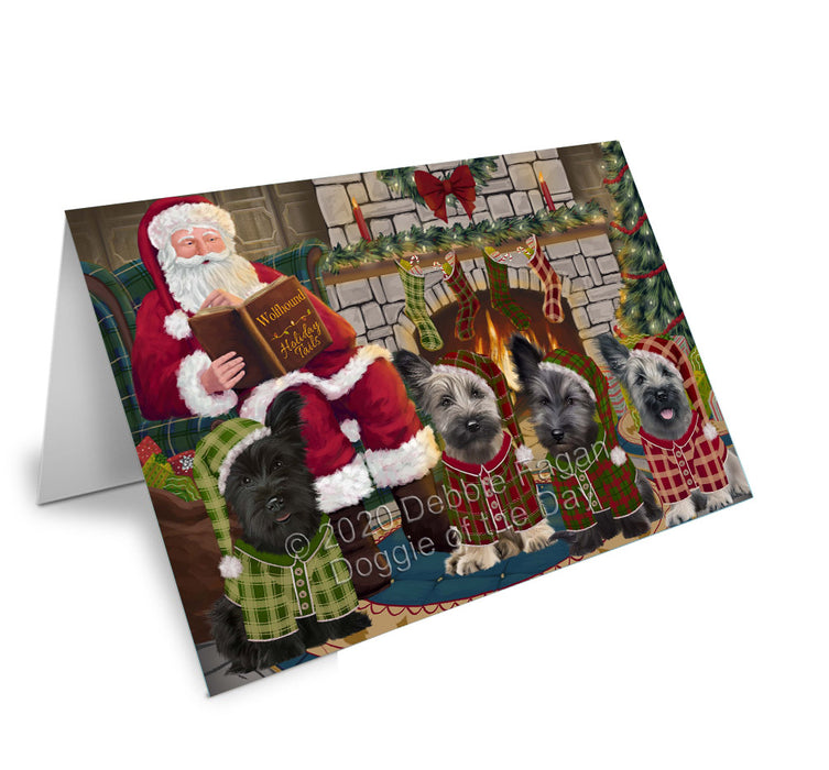 Christmas Dog house Gathering Skye Terrier Dogs Handmade Artwork Assorted Pets Greeting Cards and Note Cards with Envelopes for All Occasions and Holiday Seasons