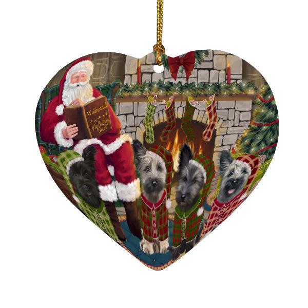 Christmas Cozy Fire Holiday Tails Skye Terrier Dogs Heart Christmas Ornament HPORA59167