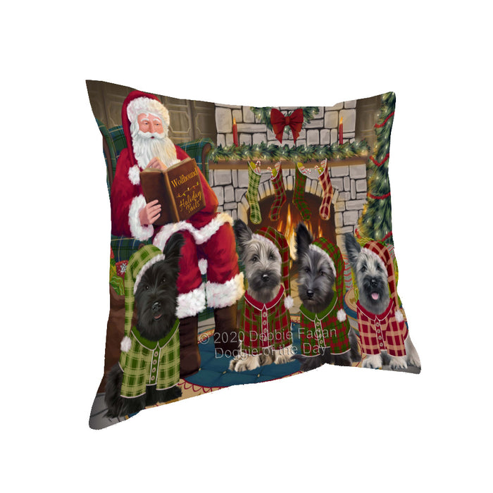 Christmas Cozy Fire Holiday Tails Skye Terrier Dogs Pillow with Top Quality High-Resolution Images - Ultra Soft Pet Pillows for Sleeping - Reversible & Comfort - Ideal Gift for Dog Lover - Cushion for Sofa Couch Bed - 100% Polyester