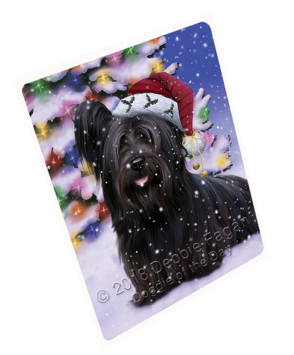Winterland Wonderland Skye Terrier Dog In Christmas Holiday Scenic Background Cutting Board C72324