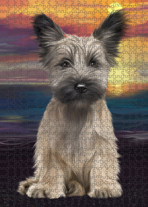 Sunset Skye Terrier Dog Portrait Jigsaw Puzzle for Adults Animal Interlocking Puzzle Game Unique Gift for Dog Lover's with Metal Tin Box PZL142