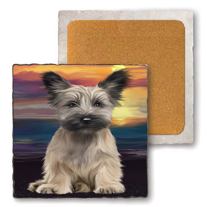 Sunset Skye Terrier Dog Set of 4 Natural Stone Marble Tile Coasters MCST52174