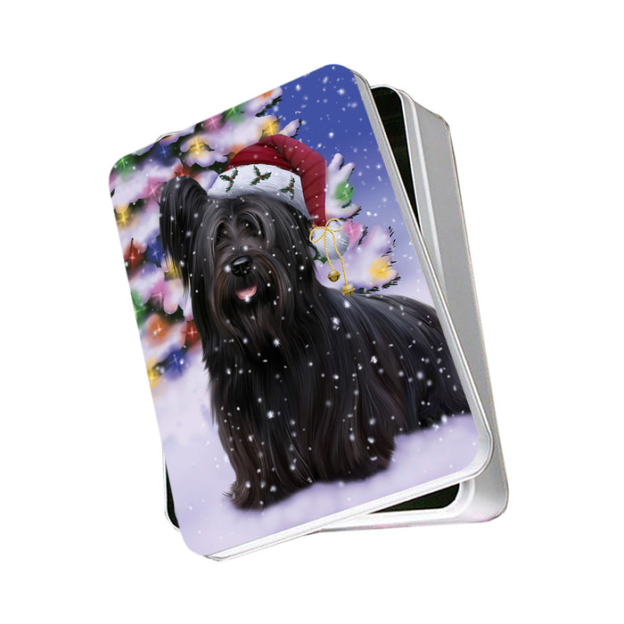 Winterland Wonderland Skye Terrier Dog In Christmas Holiday Scenic Background Photo Storage Tin PITN55672