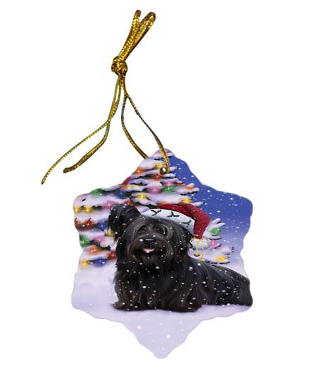 Winterland Wonderland Skye Terrier Dog In Christmas Holiday Scenic Background Star Porcelain Ornament SPOR56085