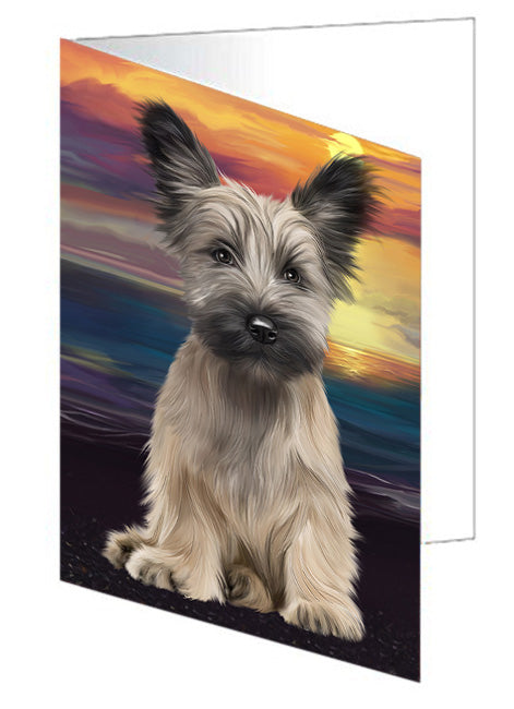 Sunset Skye Terrier Dog Handmade Artwork Assorted Pets Greeting Cards and Note Cards with Envelopes for All Occasions and Holiday Seasons GCD76988