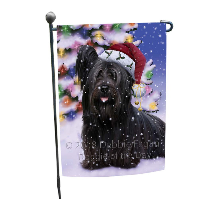 Winterland Wonderland Skye Terrier Dog In Christmas Holiday Scenic Background Garden Flag GFLG56022