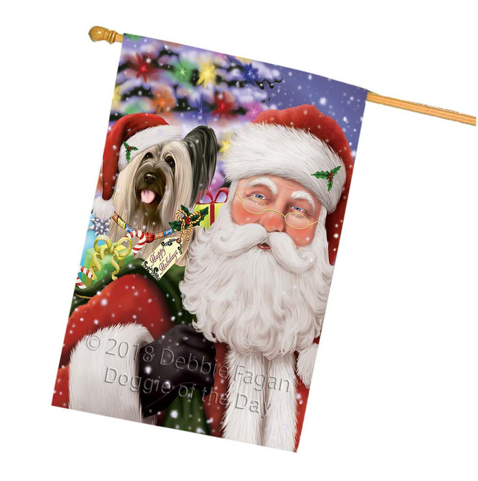 Santa Carrying Skye Terrier Dog and Christmas Presents House Flag FLG55961