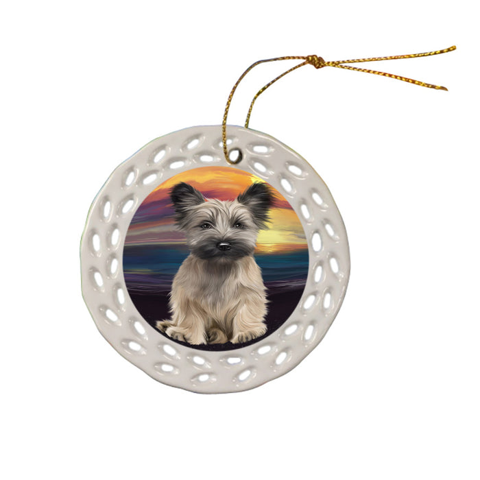 Sunset Skye Terrier Dog Ceramic Doily Ornament DPOR58048