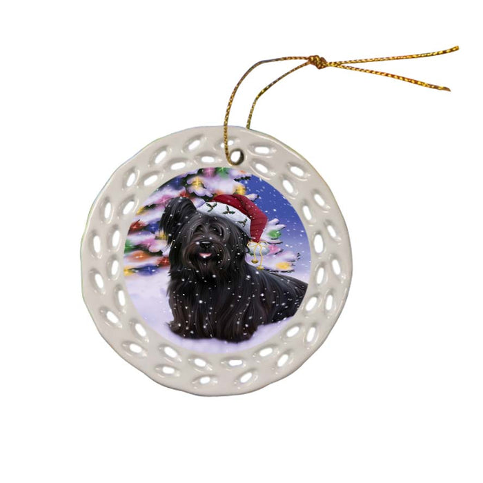 Winterland Wonderland Skye Terrier Dog In Christmas Holiday Scenic Background Ceramic Doily Ornament DPOR56085