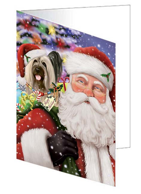 Santa Carrying Skye Terrier Dog and Christmas Presents Handmade Artwork Assorted Pets Greeting Cards and Note Cards with Envelopes for All Occasions and Holiday Seasons GCD71111