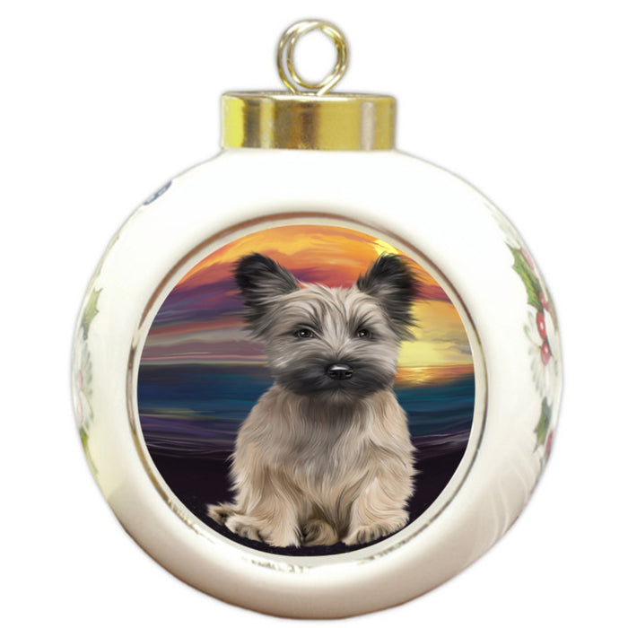 Sunset Skye Terrier Dog Round Ball Christmas Ornament RBPOR58301