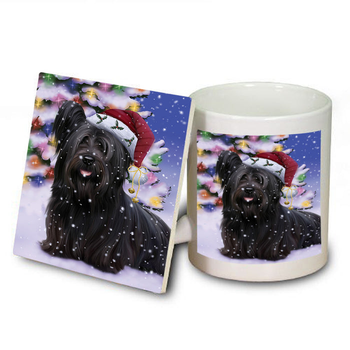 Winterland Wonderland Skye Terrier Dog In Christmas Holiday Scenic Background Mug and Coaster Set MUC55721