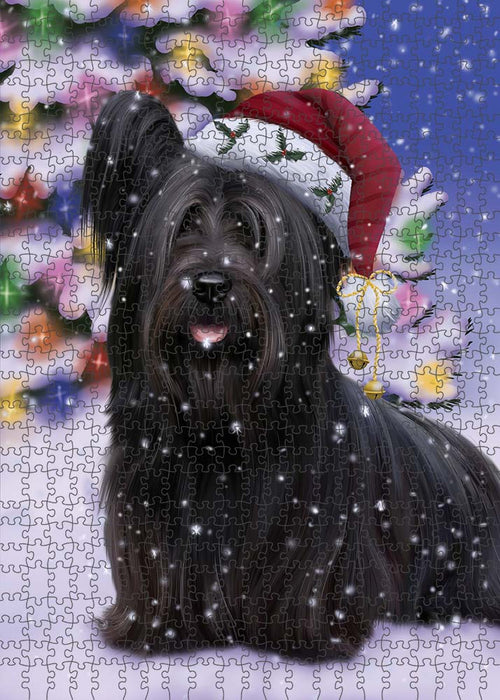 Winterland Wonderland Skye Terrier Dog In Christmas Holiday Scenic Background Puzzle with Photo Tin PUZL91120
