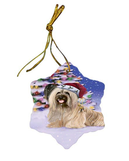 Winterland Wonderland Skye Terrier Dog In Christmas Holiday Scenic Background Star Porcelain Ornament SPOR56086