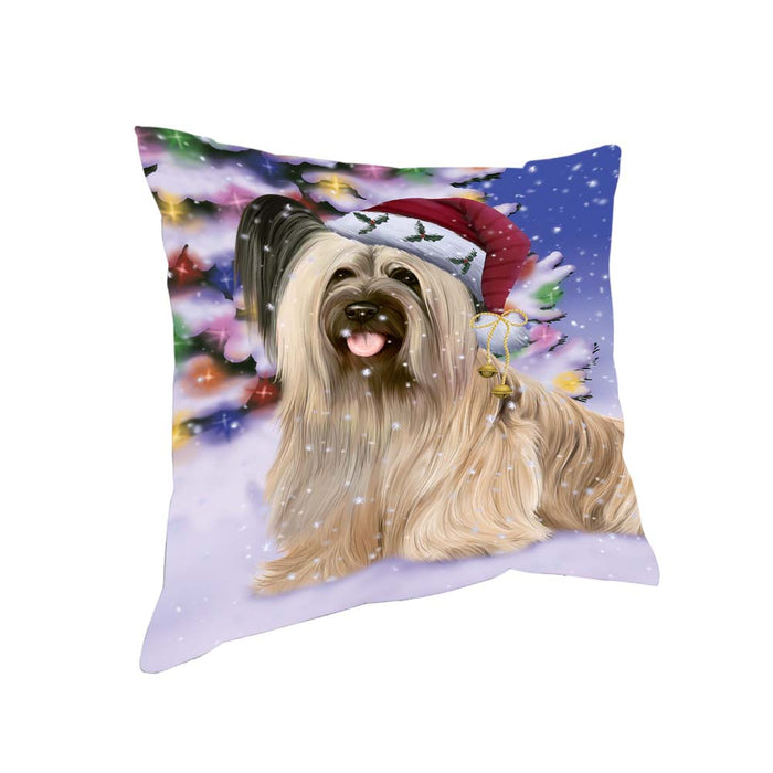 Winterland Wonderland Skye Terrier Dog In Christmas Holiday Scenic Background Pillow PIL71848