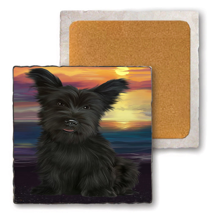 Sunset Skye Terrier Dog Set of 4 Natural Stone Marble Tile Coasters MCST52175