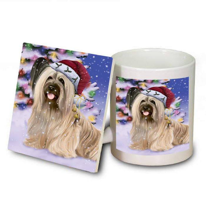 Winterland Wonderland Skye Terrier Dog In Christmas Holiday Scenic Background Mug and Coaster Set MUC55722
