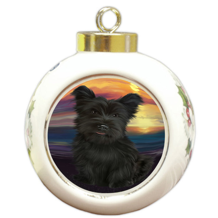 Sunset Skye Terrier Dog Round Ball Christmas Ornament RBPOR58302