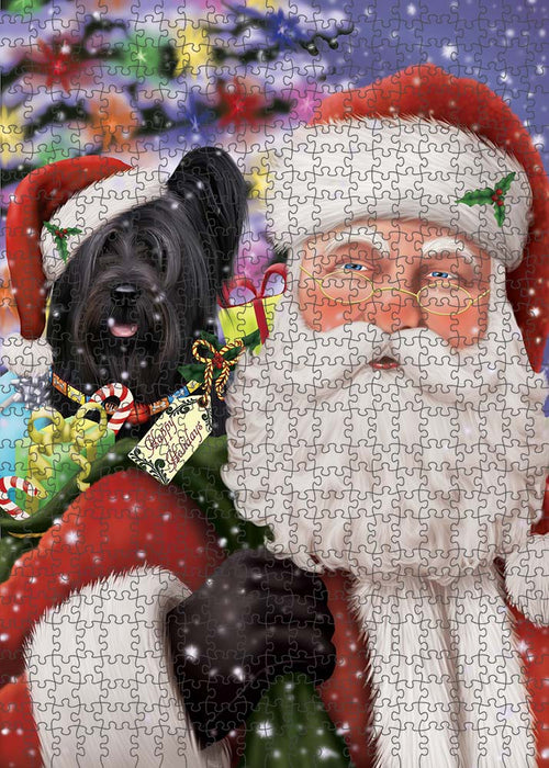 Santa Carrying Skye Terrier Dog and Christmas Presents Puzzle with Photo Tin PUZL90336