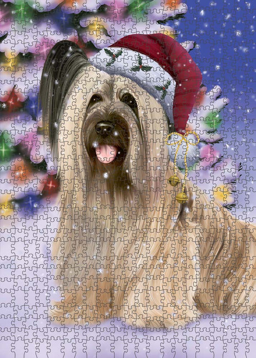 Winterland Wonderland Skye Terrier Dog In Christmas Holiday Scenic Background Puzzle with Photo Tin PUZL91124