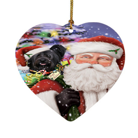 Santa Carrying Skye Terrier Dog and Christmas Presents Heart Christmas Ornament HPOR55889
