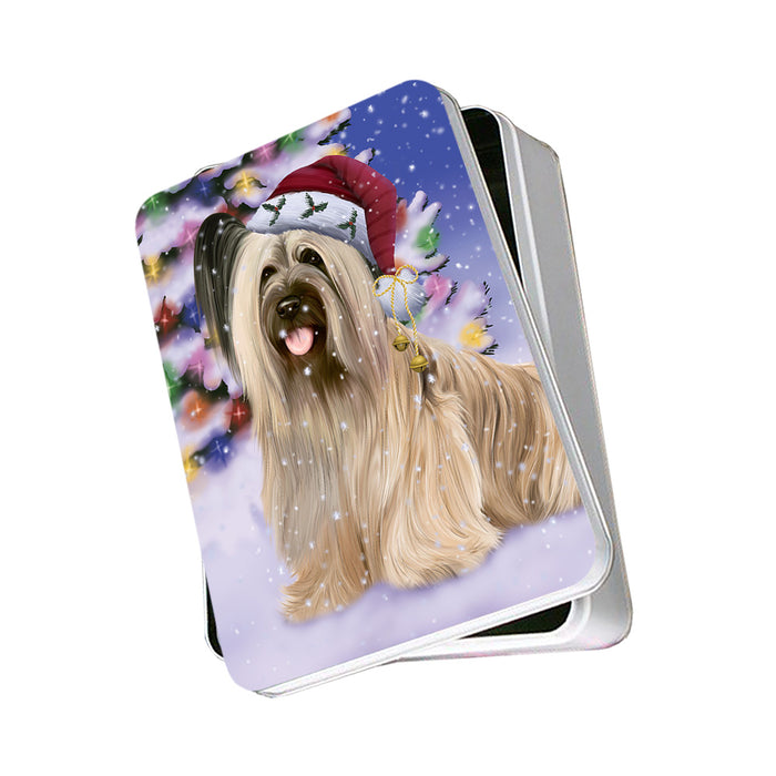 Winterland Wonderland Skye Terrier Dog In Christmas Holiday Scenic Background Photo Storage Tin PITN55673