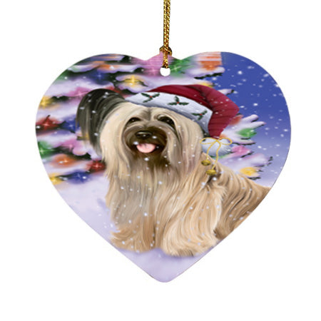 Winterland Wonderland Skye Terrier Dog In Christmas Holiday Scenic Background Heart Christmas Ornament HPOR56086