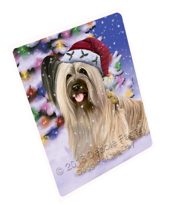 Winterland Wonderland Skye Terrier Dog In Christmas Holiday Scenic Background Large Refrigerator / Dishwasher Magnet RMAG96648