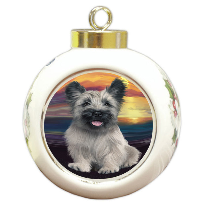 Sunset Skye Terrier Dog Round Ball Christmas Ornament RBPOR58303