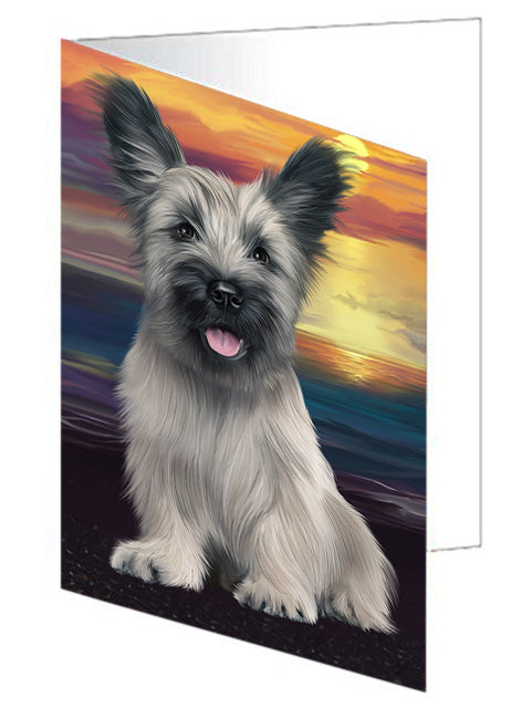 Sunset Skye Terrier Dog Handmade Artwork Assorted Pets Greeting Cards and Note Cards with Envelopes for All Occasions and Holiday Seasons GCD76994