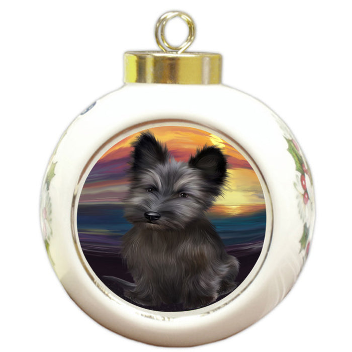 Sunset Skye Terrier Dog Round Ball Christmas Ornament RBPOR58304