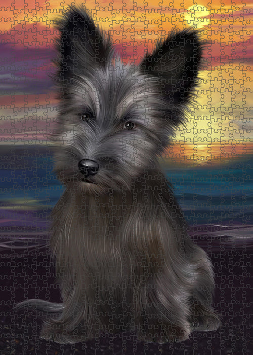 Sunset Skye Terrier Dog Portrait Jigsaw Puzzle for Adults Animal Interlocking Puzzle Game Unique Gift for Dog Lover's with Metal Tin Box PZL145