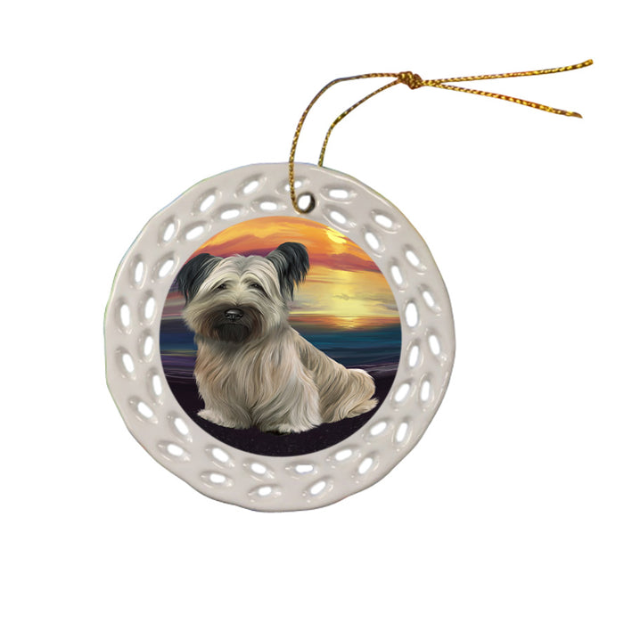 Sunset Skye Terrier Dog Ceramic Doily Ornament DPOR58052