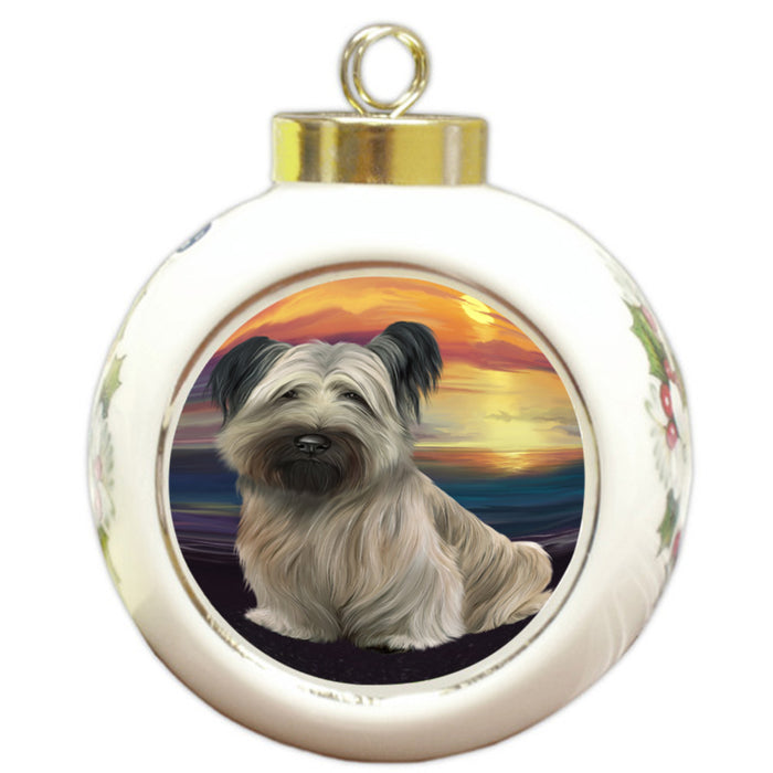 Sunset Skye Terrier Dog Round Ball Christmas Ornament RBPOR58305