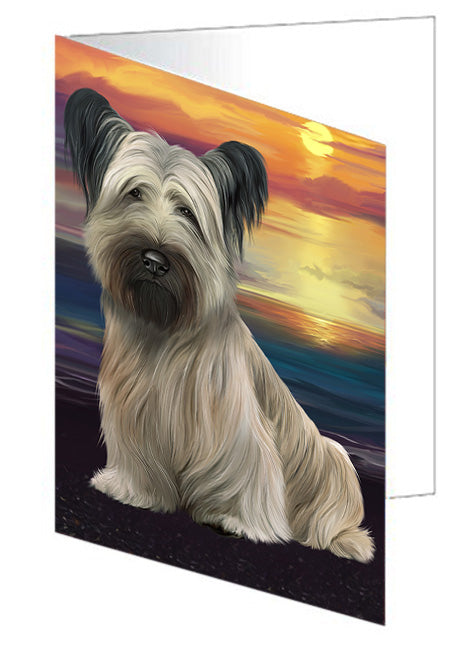 Sunset Skye Terrier Dog Handmade Artwork Assorted Pets Greeting Cards and Note Cards with Envelopes for All Occasions and Holiday Seasons GCD77000