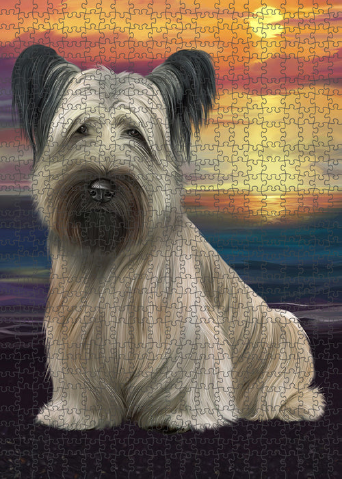 Sunset Skye Terrier Dog Portrait Jigsaw Puzzle for Adults Animal Interlocking Puzzle Game Unique Gift for Dog Lover's with Metal Tin Box PZL146