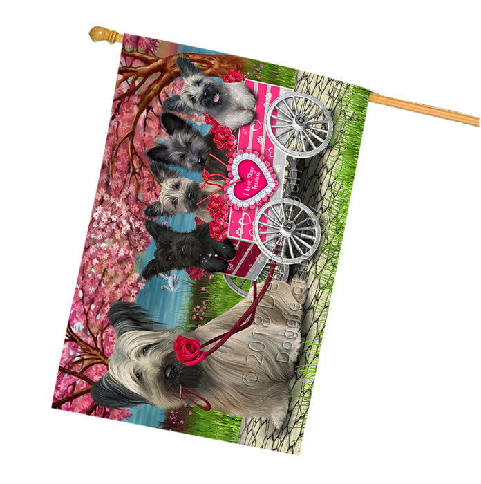 I Love Skye Terrier Dogs in a Cart House Flag FLG65145