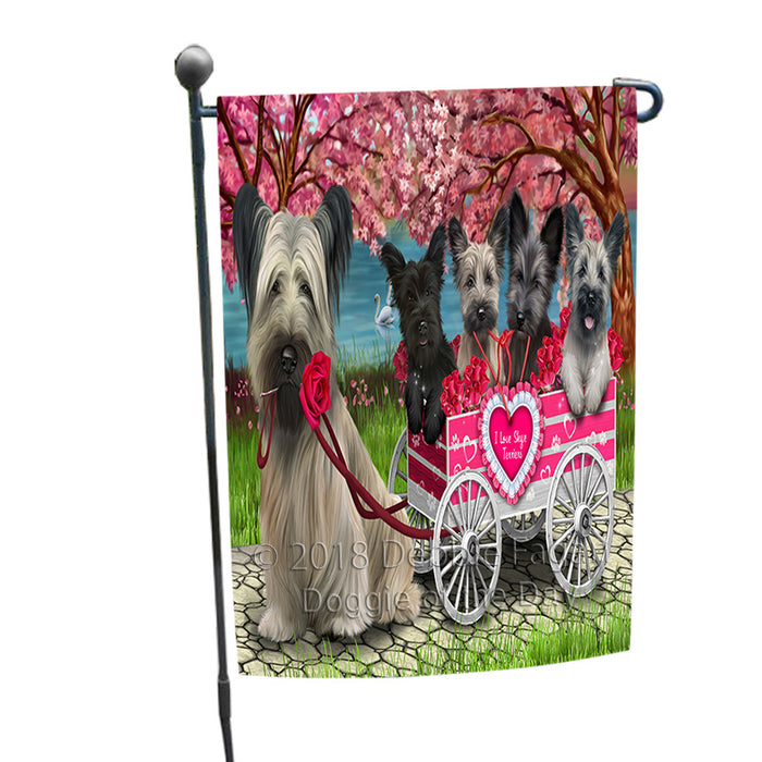 I Love Skye Terrier Dogs in a Cart Garden Flag GFLG65089