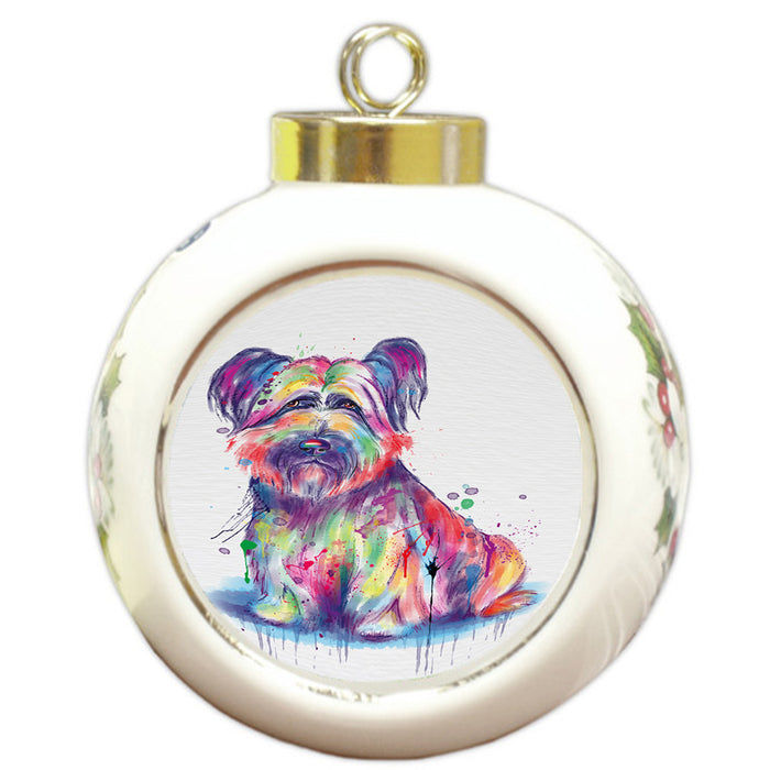 Watercolor Skye Terrier Dog Round Ball Christmas Ornament RBPOR58234