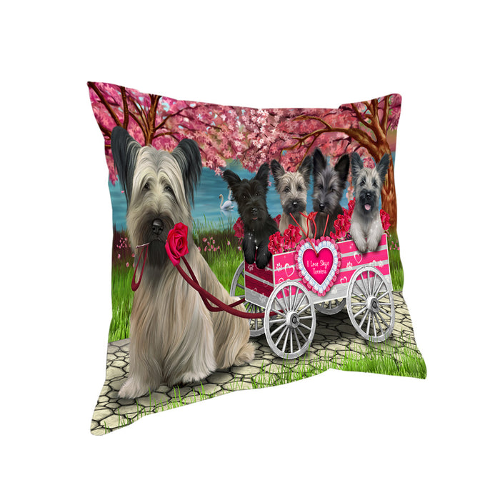 I Love Skye Terrier Dogs in a Cart Pillow PIL86396