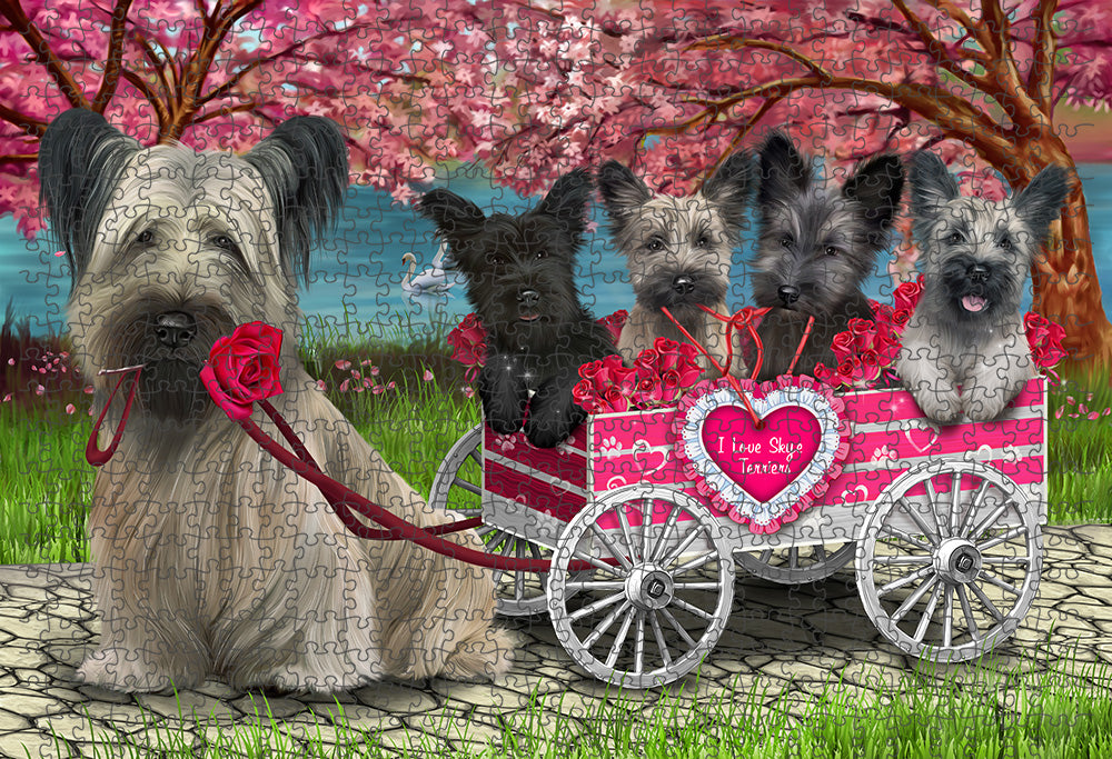 I Love Skye Terrier Dogs in a Cart Portrait Jigsaw Puzzle for Adults Animal Interlocking Puzzle Game Unique Gift for Dog Lover's with Metal Tin Box