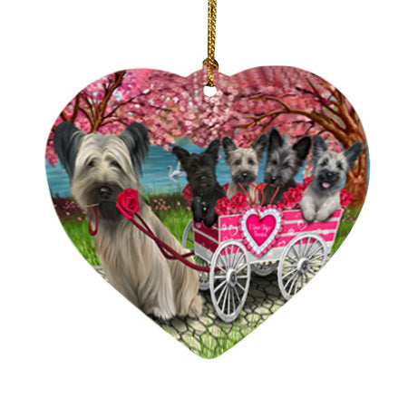 I Love Skye Terrier Dogs in a Cart Heart Christmas Ornament HPOR58011
