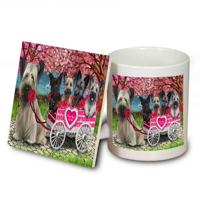 I Love Skye Terrier Dogs in a Cart Mug and Coaster Set MUC57113