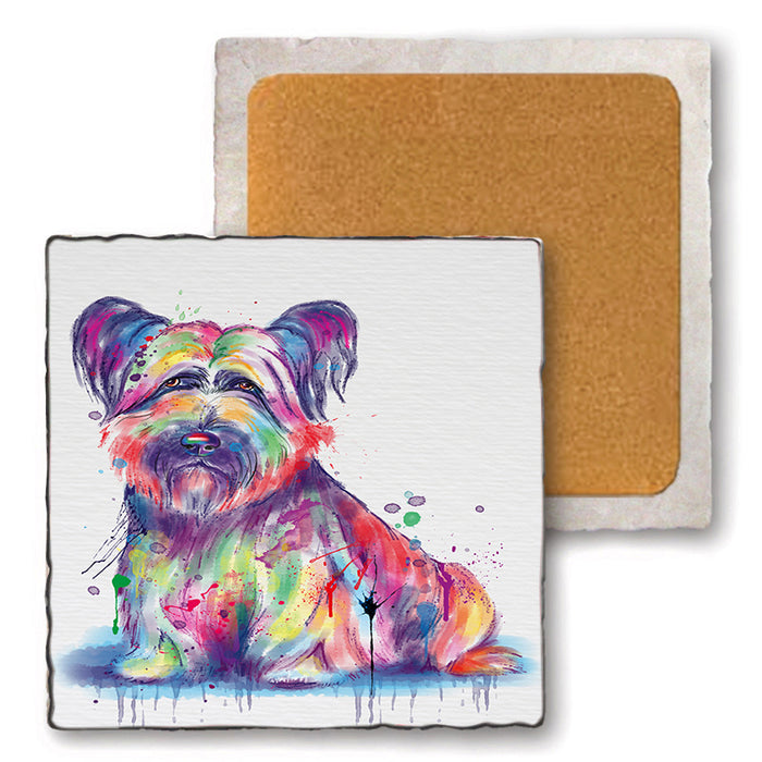 Watercolor Skye Terrier Dog Set of 4 Natural Stone Marble Tile Coasters MCST52107