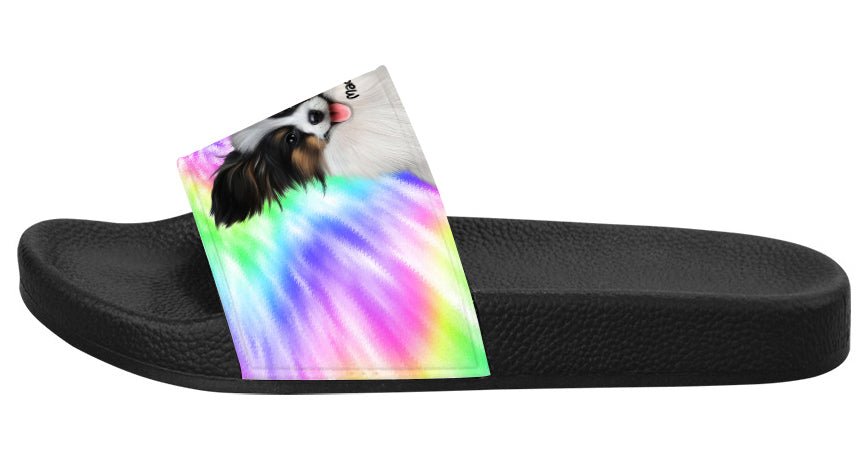 Personalized Women's Slide Sandals Custom Rainbow Tie Dye Add Your Photo Here PET Dog Cat Photos