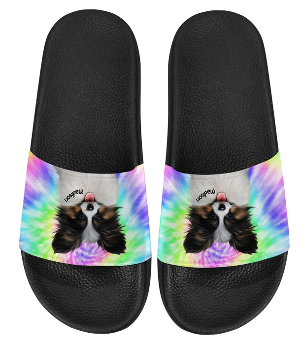Personalized Women's Slide Sandals Custom Rainbow Tie Dye Add Your Photo Here PET Dog Cat Photos