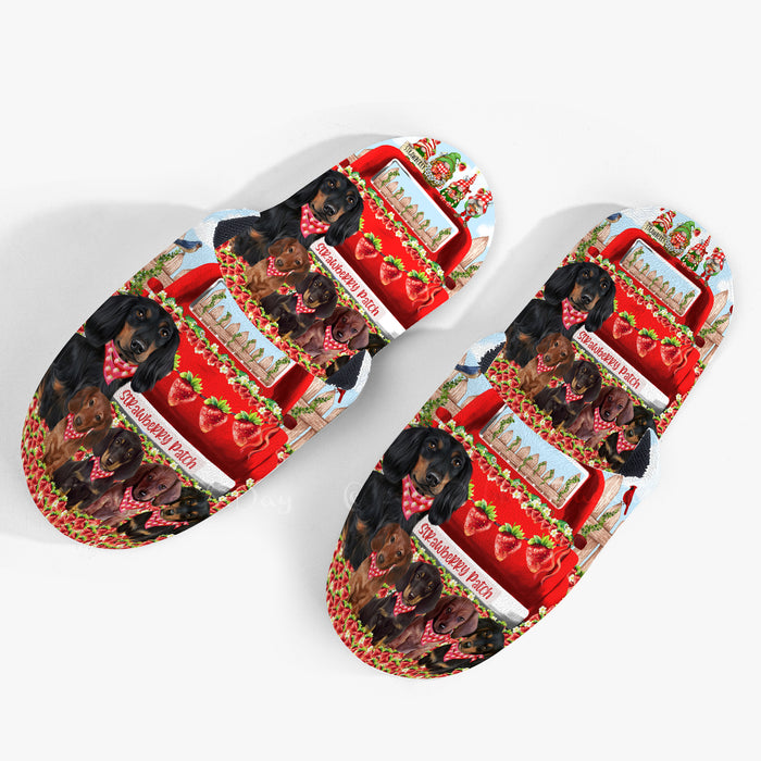 Strawberry Patch with Gnomes Dachshund Dogs Women's Men and Kids Non-Slip Cotton Slippers
