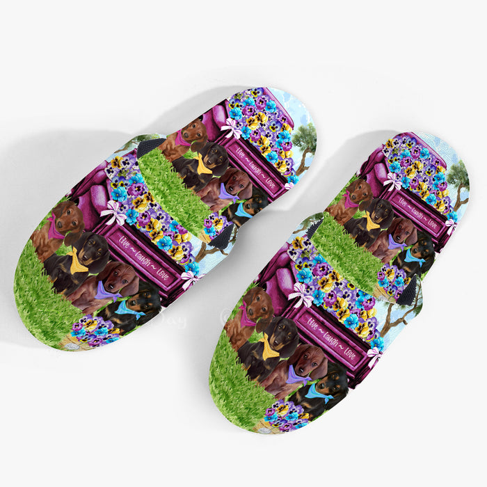 Pansy Patch Dachshund Dogs Slippers, Women's Men and Kids Non-Slip Cotton Slippers, Gifts for Pet Lovers